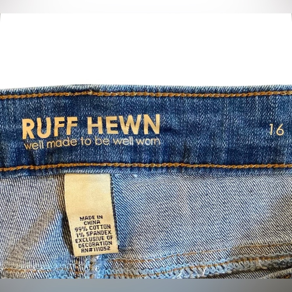 Ruff Hewn Women’s Straight Leg Jeans with White Floral Embroidery - Blue - Picture 6 of 8